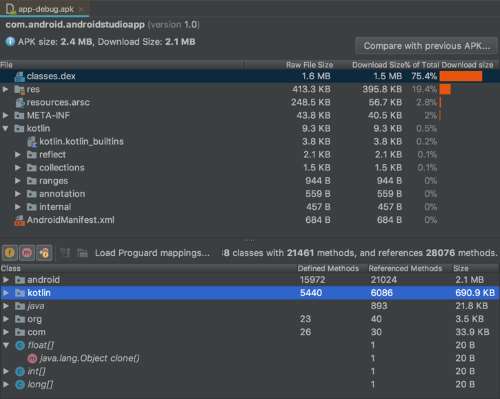 Android Studio apk analyzer