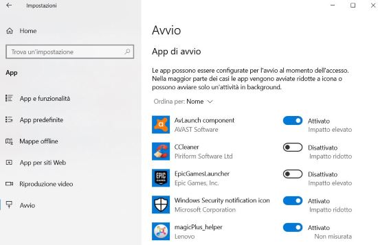 App di avvio Windows 10