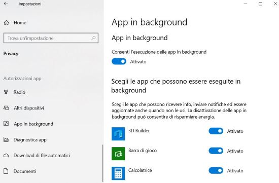 App in background Windows 10